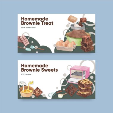 Ev yapımı browni konsepti olan Twitter şablonu, suluboya stil
