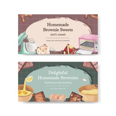 Ev yapımı browni konsepti olan Twitter şablonu, suluboya stil