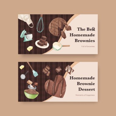 Ev yapımı browni konsepti olan Twitter şablonu, suluboya stil