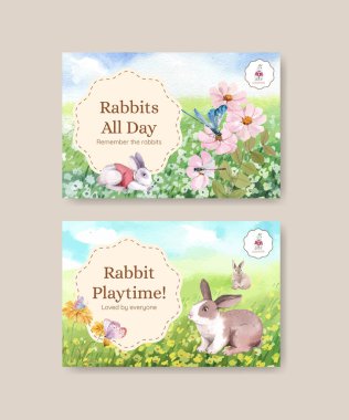 Tatlı tavşan konseptiyle Facebook şablonu, suluboya stil