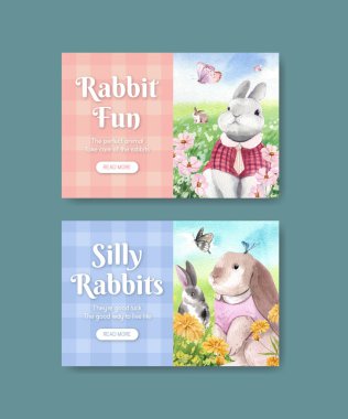Tatlı tavşan konseptiyle Facebook şablonu, suluboya stil