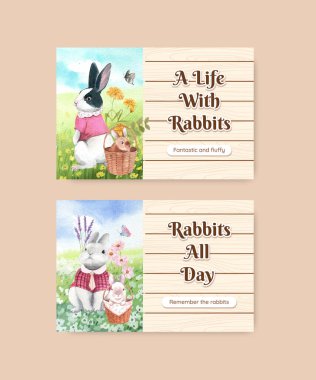 Tatlı tavşan konseptiyle Facebook şablonu, suluboya stil