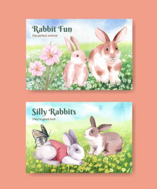 Tatlı tavşan konseptiyle Facebook şablonu, suluboya stil