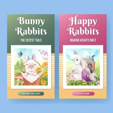 Tatlı tavşan konseptiyle Instagram şablonu, suluboya stil
