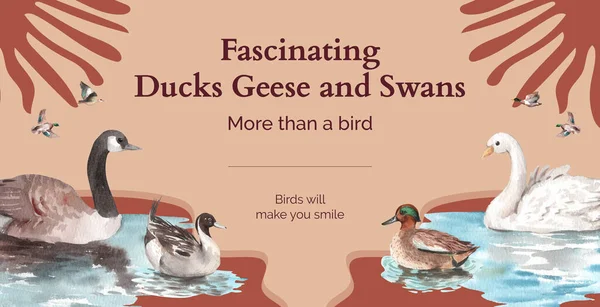 Ördek ve kuğu konseptli billboard şablonu, suluboya stil