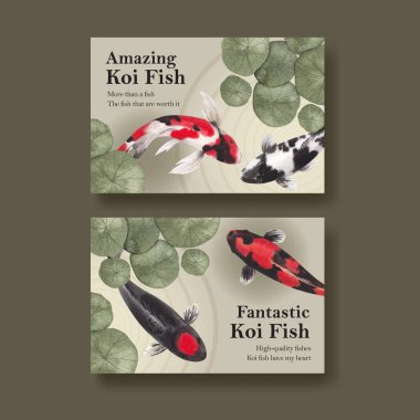 Koi balığı kavramlı Facebook şablonu, suluboya tarzı