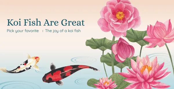 Билборд Шаблон Концепцией Кои Рыбы Акварель Стиль — стоковый вектор