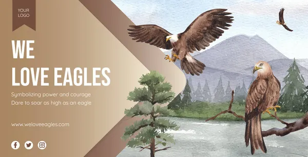 Billboard Template Bald Eagle Concept Watercolor Style — Stock Vector