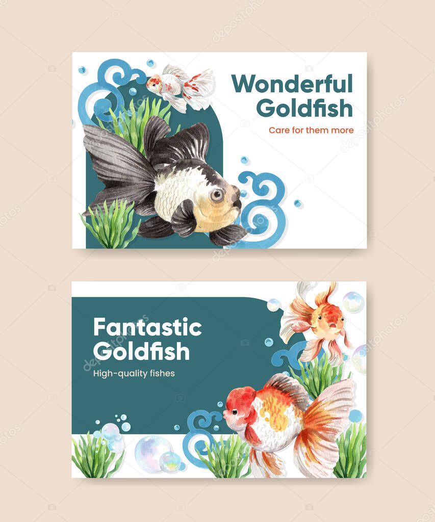 Facebook template with gold fish concept,watercolor style