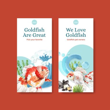 Altın balık konseptiyle uçan şablon, suluboya stili