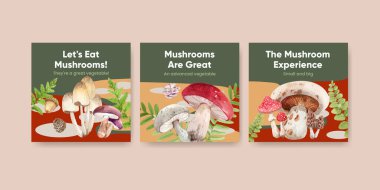 Mantar ve orman bitkileri konsepti olan pankart şablonu, suluboya stil