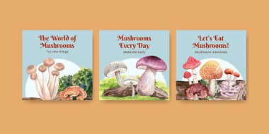 Mantar ve orman bitkileri konsepti olan pankart şablonu, suluboya stil