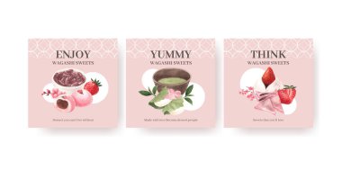 Japon tatlı konsepti suluboya stil ile pankart şablonu