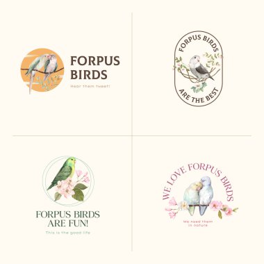 Forpus Bird konseptli logo tasarımı, suluboya stil