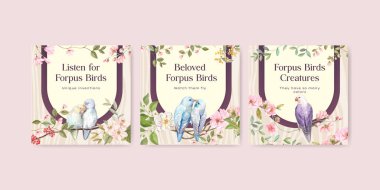 Forpus kuş konsepti ve suluboya stil içeren pankart şablonu