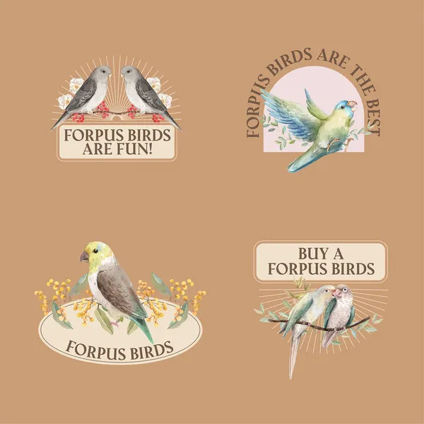 Logo Design Con Concetto Uccello Forpus Acquerello Styl — Vettoriale Stock
