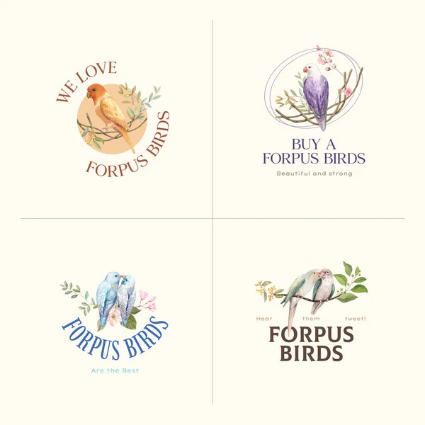 Logotyp Design Med Forpus Fågel Koncept Akvarell Stil — Stock vektor