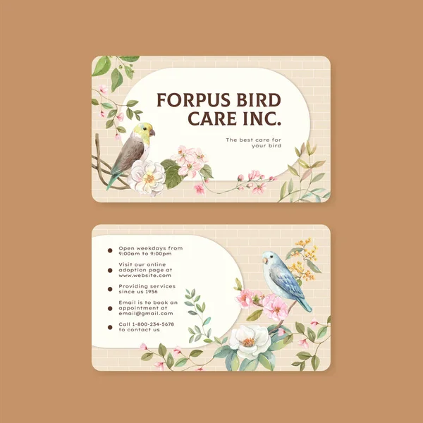 Gabarit Namecard Avec Concept Forpus Bird Aquarelle Styl — Image vectorielle