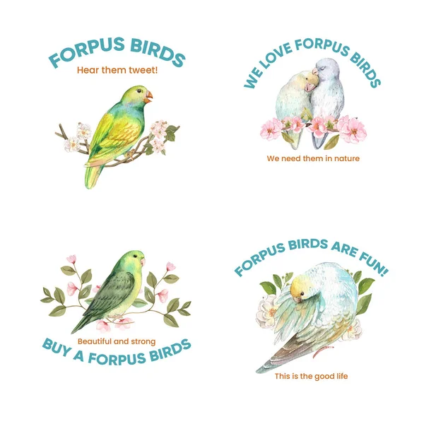 Conception Logo Avec Concept Oiseau Forpus Styl Aquarelle — Image vectorielle