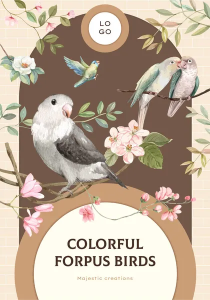 Modello Poster Con Concetto Uccello Forpus Acquerello Styl — Vettoriale Stock