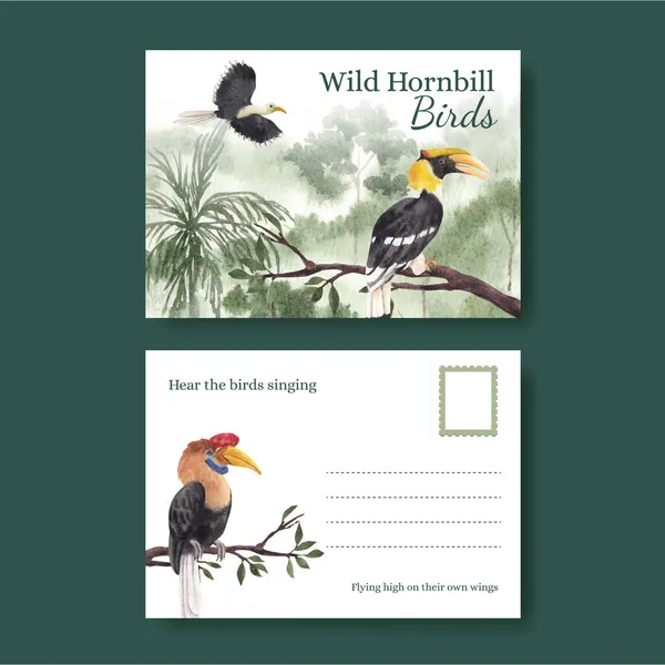 Modello Cartolina Con Concetto Uccello Calabrone Stile Acquerello — Vettoriale Stock