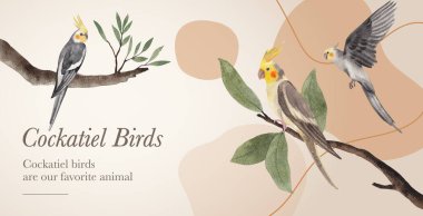 Papağan kuş konsepti, suluboya stil içeren ilan panosu şablonu