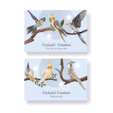 Papağan kuş konsepti, suluboya stil içeren Facebook şablonu