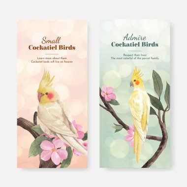 Papağan kuş konsepti ile uçan şablon, suluboya stil