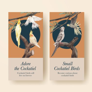 Papağan kuş konsepti ile uçan şablon, suluboya stil