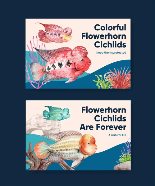 Modelo de facebook com conceito de peixe koi, estilo aquarela.