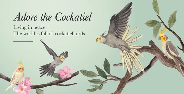カクテル鳥のコンセプト 水彩画のスタイルとビルボードテンプレート — ストックベクタ