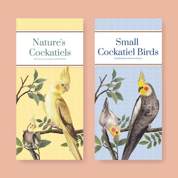 Flyer Mall Med Cockatiel Fågel Koncept Akvarell Stil — Stock vektor