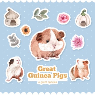 Tatlı kobay konsepti, suluboya desenli çıkartma şablonu