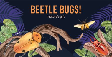 Böcek böcek kavramlı ilan panosu şablonu, suluboya stil