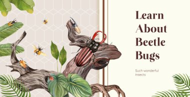 Böcek böcek kavramlı ilan panosu şablonu, suluboya stil