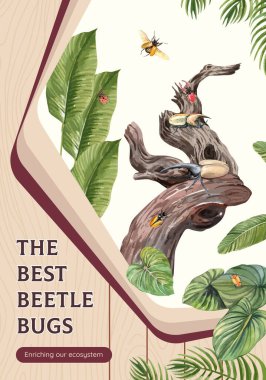 Böcek böcek kavramlı poster şablonu, suluboya stil