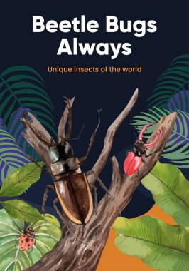 Böcek böcek kavramlı poster şablonu, suluboya stil