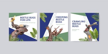 Böcek böcek konsepti olan pankart şablonu, suluboya biçimi