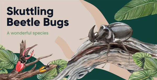Πρότυπο Billboard Σκαθάρια Έννοια Bug Υδατογραφία Styl — Διανυσματικό Αρχείο