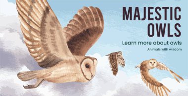 Billboard şablonu baykuş konsepti, suluboya stil