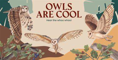 Billboard şablonu baykuş konsepti, suluboya stil