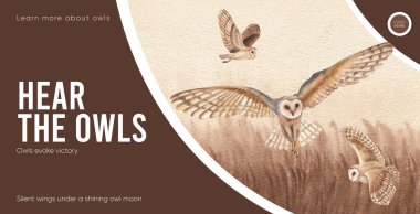 Billboard şablonu baykuş konsepti, suluboya stil