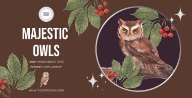 Billboard şablonu baykuş konsepti, suluboya stil