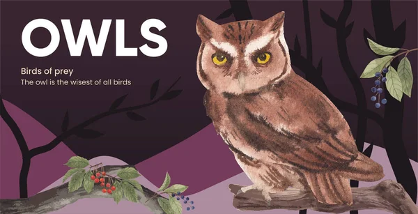 Billboard şablonu baykuş konsepti, suluboya stil