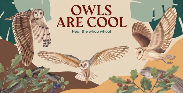 Billboard şablonu baykuş konsepti, suluboya stil