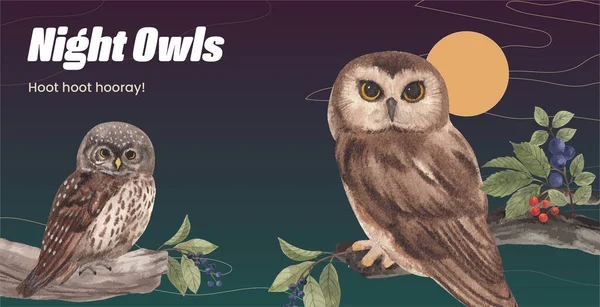 Billboard şablonu baykuş konsepti, suluboya stil