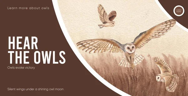 Billboard şablonu baykuş konsepti, suluboya stil