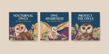 Baykuş konsepti ile pankart şablonu, suluboya stil