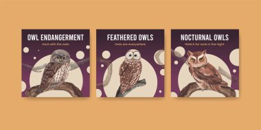 Baykuş konsepti ile pankart şablonu, suluboya stil