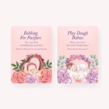 Yeni doğmuş bebek konseptiyle oyun kartı şablonu, suluboya stil